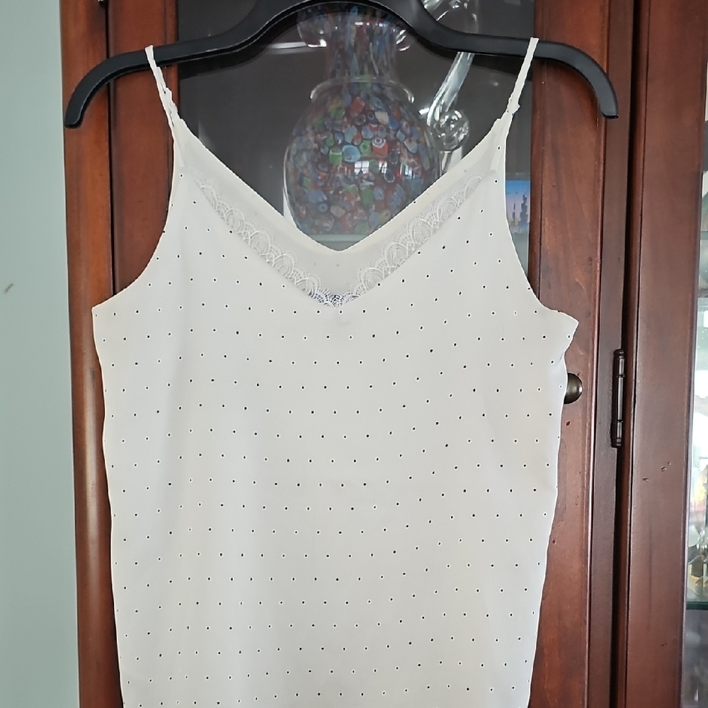 Vylette Elegant White Lace Trim Cami Top Size Xs